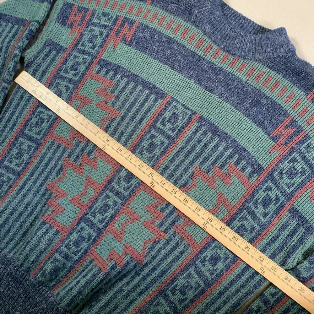 Vintage Mcgregor Sweater Mens‎ XL Knit Blue Acrylic Blend Eclectic Aztec 80s 90s - Picture 5 of 9